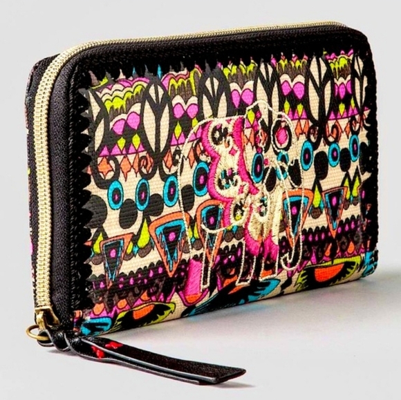 Sakroots Neon Golden Elephant Zip Around Indie Multicolor Boho Wallet - Picture 2 of 6